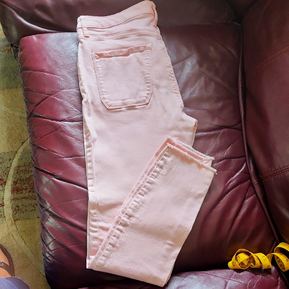 Womens, Pink, Stretch Crop, Jeans, Size 6/28, Raw Hem.